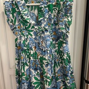 Blue and Green Sleeveless Sundress with Flutter Sleeves